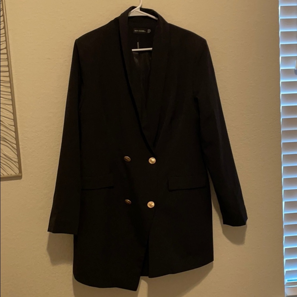 Gold button black blazer dress